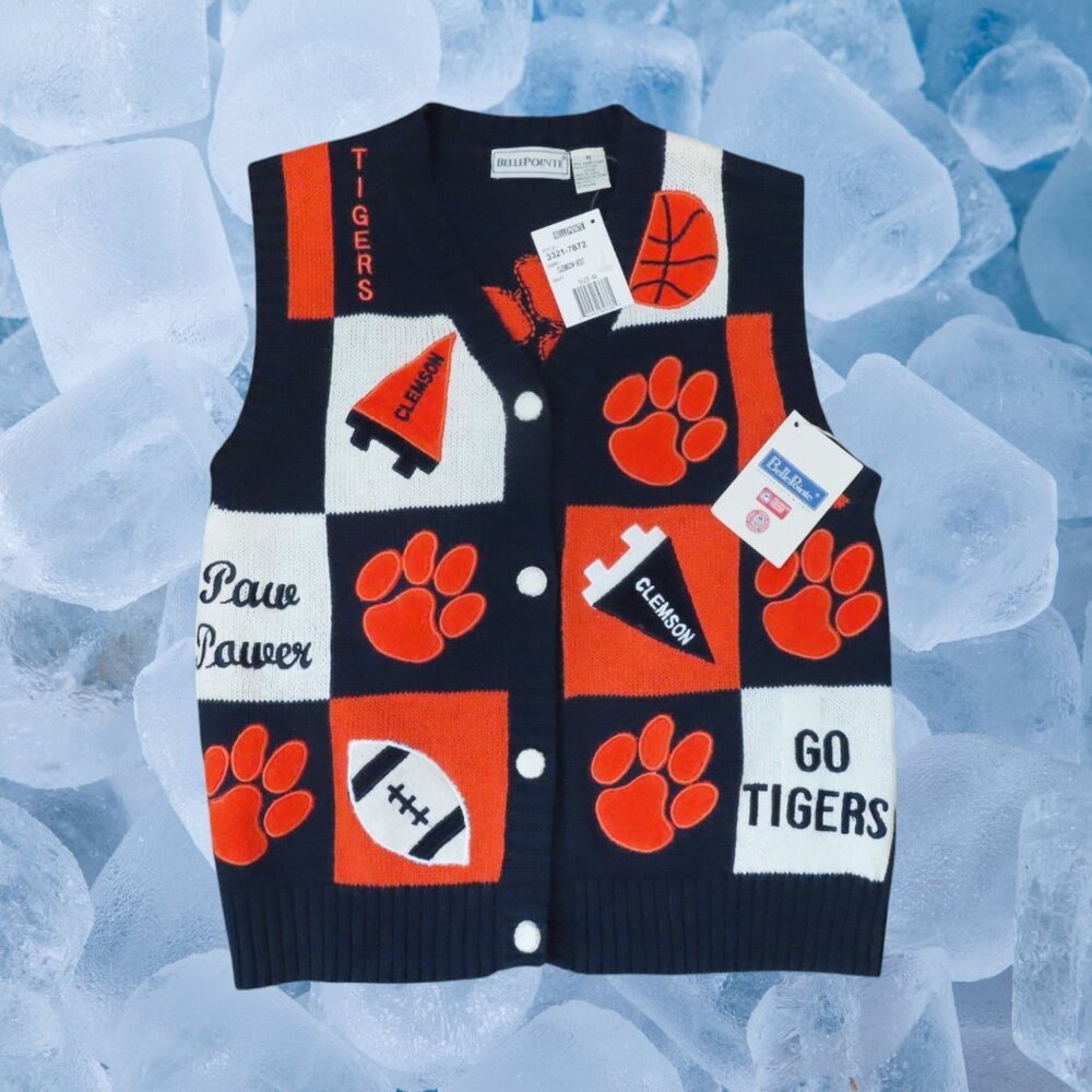 NWT VTG Clemson Tigers Vest Women's Medium Navy Embroidered Button Up Bellepoint